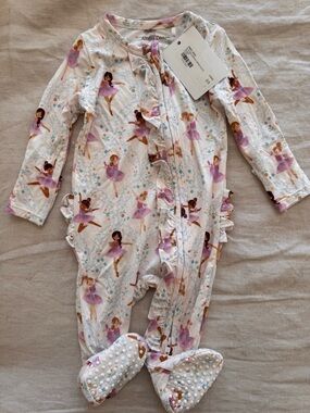 Angel Dear White & Pink Ballerina Print Footie Onesie